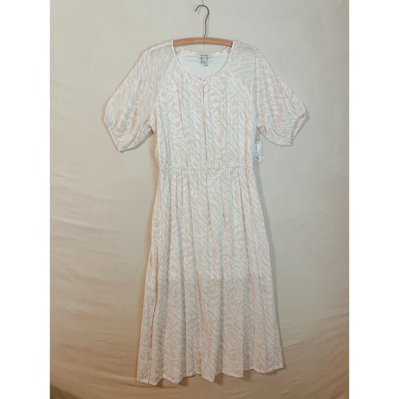 NWT Nine West Maxi Dress with Elastic waist. White and tan print. Size large. - Picture 1 of 7